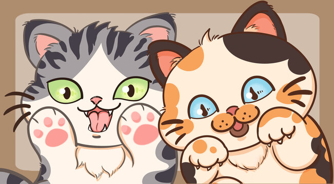 兩只小花貓卡通插畫