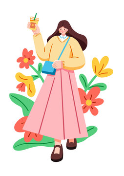 卡通年輕女生插畫