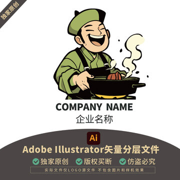 餐飲LOGO潮流盲盒品牌文創(chuàng)廚師工筆畫