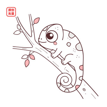 矢量插圖動物簡約樹上變色龍