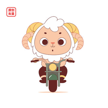 矢量插圖動物騎摩托車卡通山羊