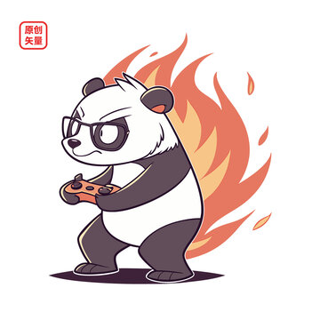 矢量插圖動(dòng)物玩游戲憤怒熊貓