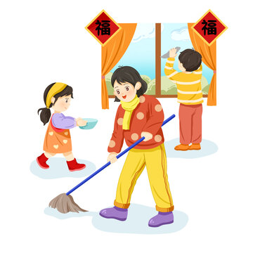 家人一起勞動插畫