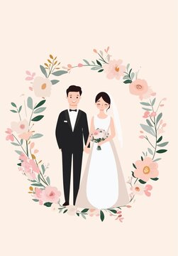 新婚婚禮婚姻卡通漫畫夫婦插畫
