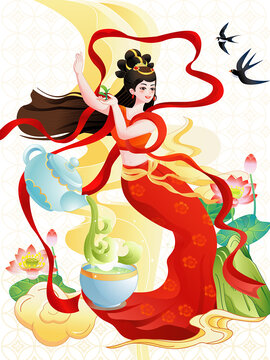 國潮傳統(tǒng)古風(fēng)中國風(fēng)底紋精致敦煌飛天仙女