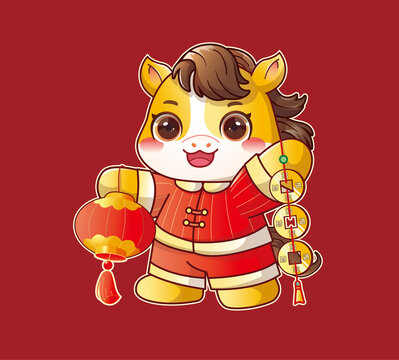 馬年卡通形春節(jié)春馬年有錢