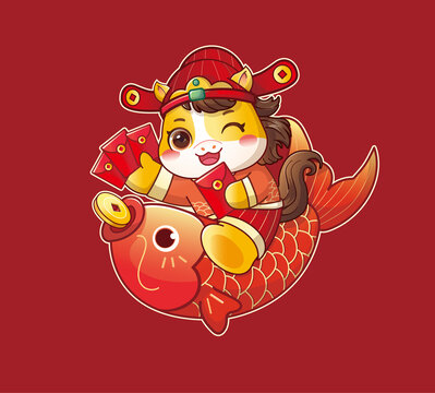 馬年卡通形象新春年年有余