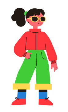 扎著馬尾戴墨鏡的自信女士插畫