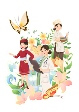 不同女性職業(yè)形象組合插畫