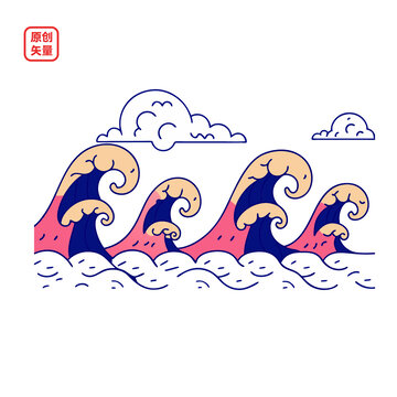 矢量插圖簡(jiǎn)約扁平化海浪