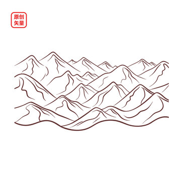 矢量插圖簡約線條連綿群山