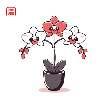 矢量插圖植物簡約盆栽蘭花