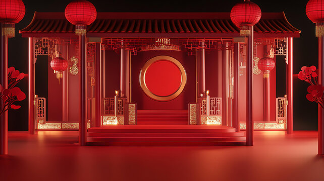 紅色中式舞臺(tái)