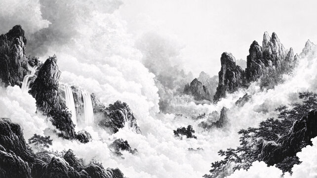 山水畫黑白云海
