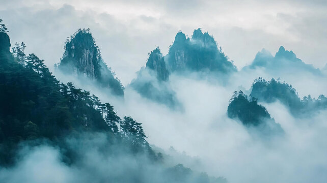 云霧繚繞仙山夢境