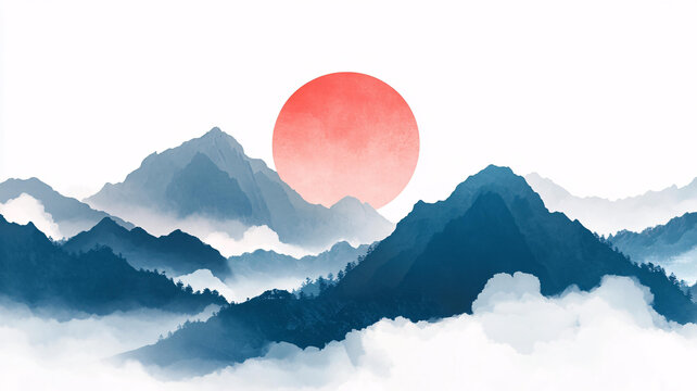 紅日水墨山水