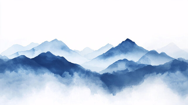 抽象藍色山水意境