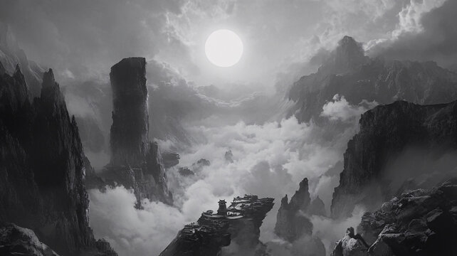 墨韻禪意山峰云霧風(fēng)景
