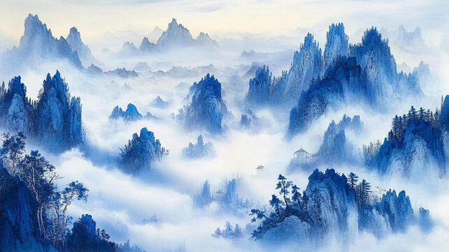 云霧山水畫現(xiàn)代山水畫