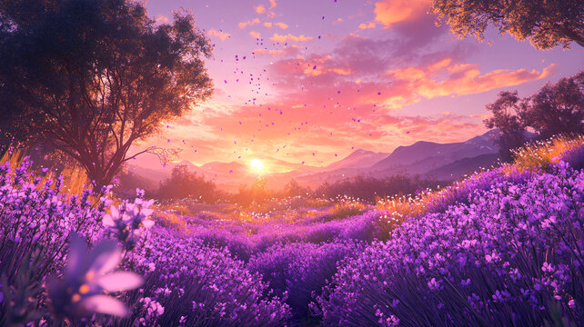 唯美夢幻花田場景