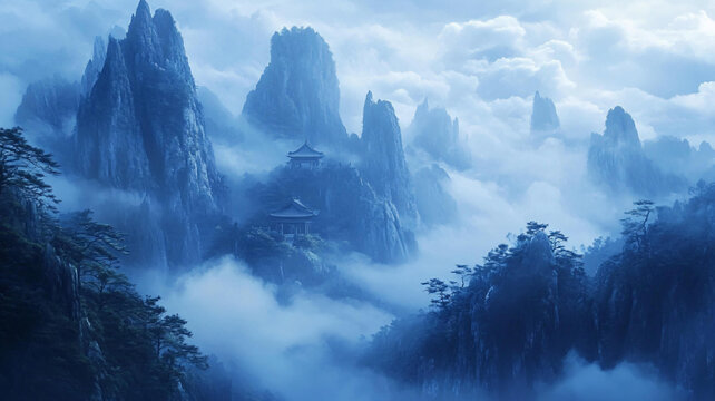 禪意山峰云霧
