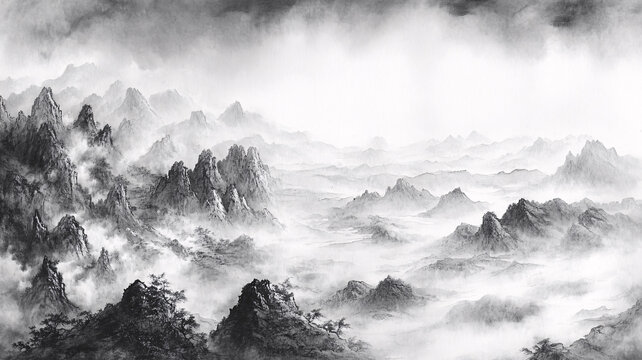 山水畫黑白云海