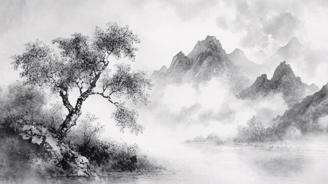 煙墨意境山水畫