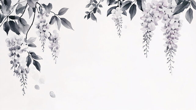 唯美紫藤花水彩