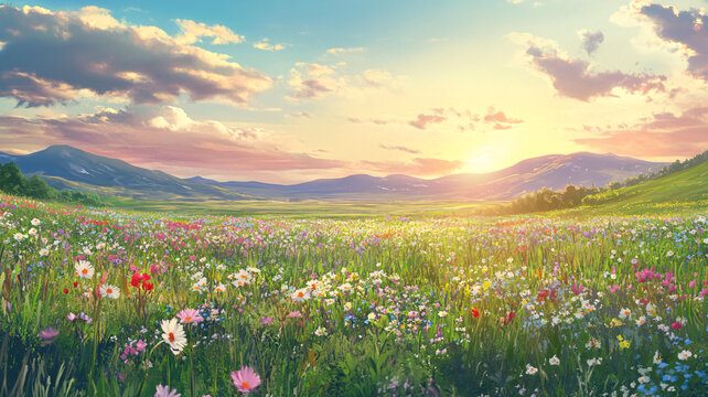 唯美夢幻花田場景