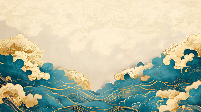 海浪仙鶴云紋中式背景