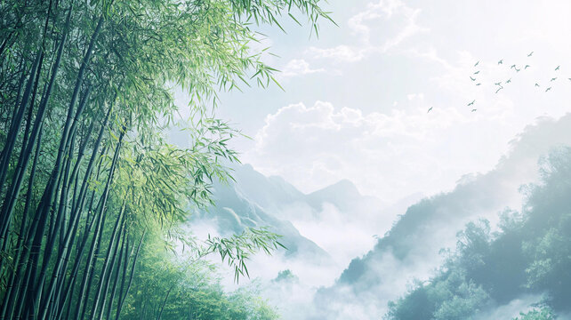 竹林山水背景