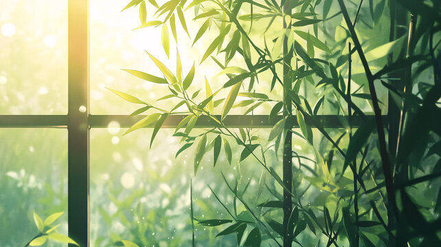 窗外竹景茂密竹林