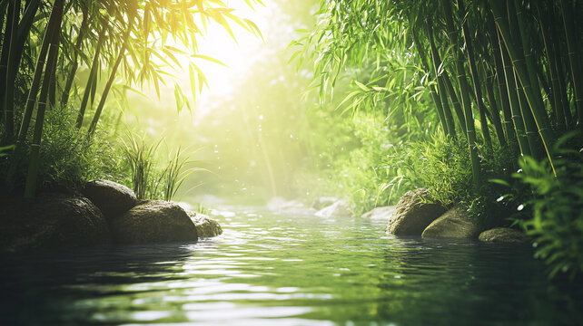 陽光竹林小溪