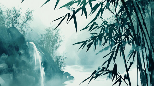 意境竹林山水畫