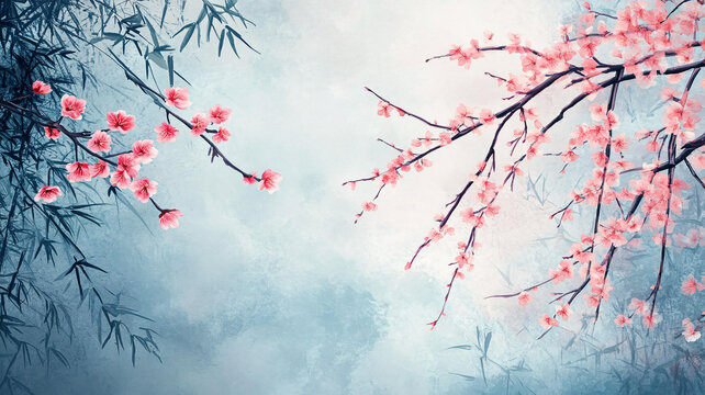 唯美桃花樹枝背景