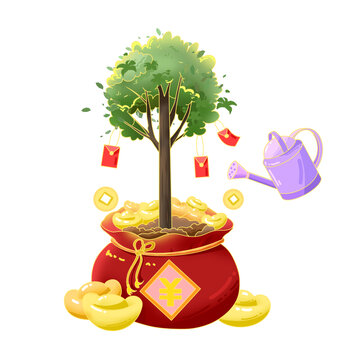 福袋植樹節(jié)元素插畫