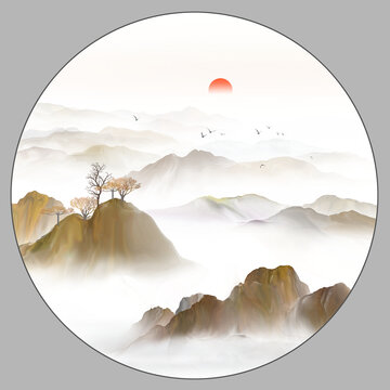 新中式山水背景墻