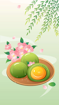 柳樹青團(tuán)清明矢量插畫