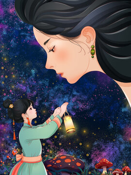 母親女神節(jié)童話兒童主題插畫