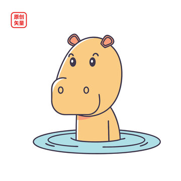 矢量插圖動(dòng)物卡通水池里河馬