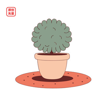 矢量插圖植物簡(jiǎn)約盆栽綠植