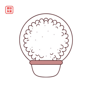 矢量插圖植物簡(jiǎn)約線條盆栽綠植