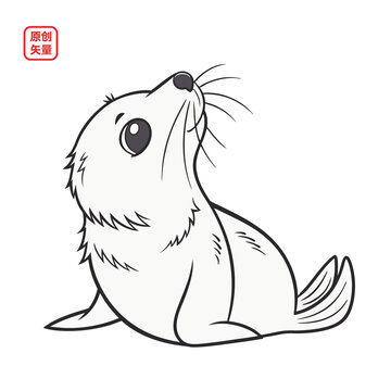 矢量插圖動物簡約可愛小海豹