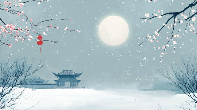 古風(fēng)山水畫斷橋殘雪