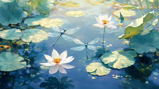 蜻蜓蓮花唯美睡蓮