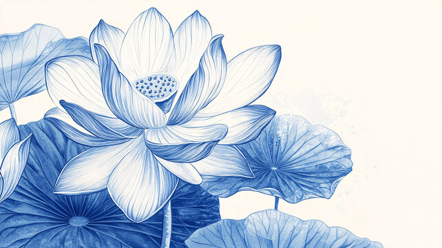 水墨藍(lán)色荷花