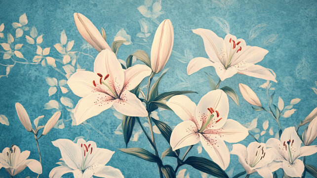 百合花壁畫