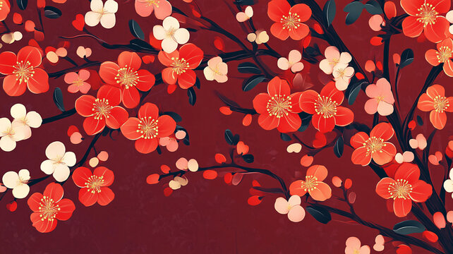 中式櫻花布景