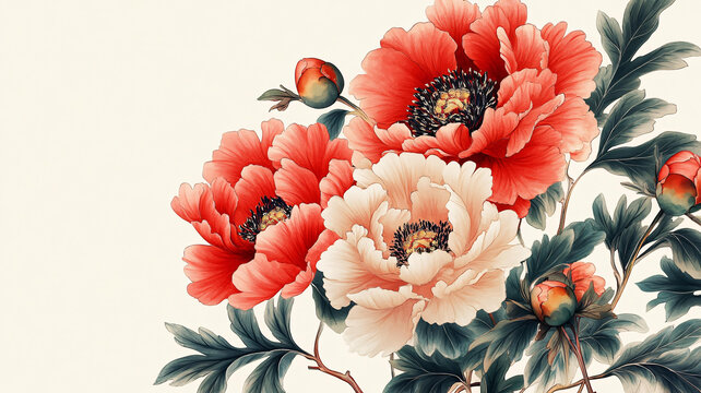 新中式牡丹花鳥圖