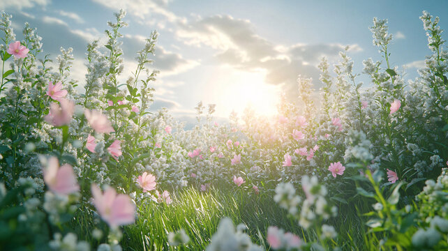唯美夢幻花田場景